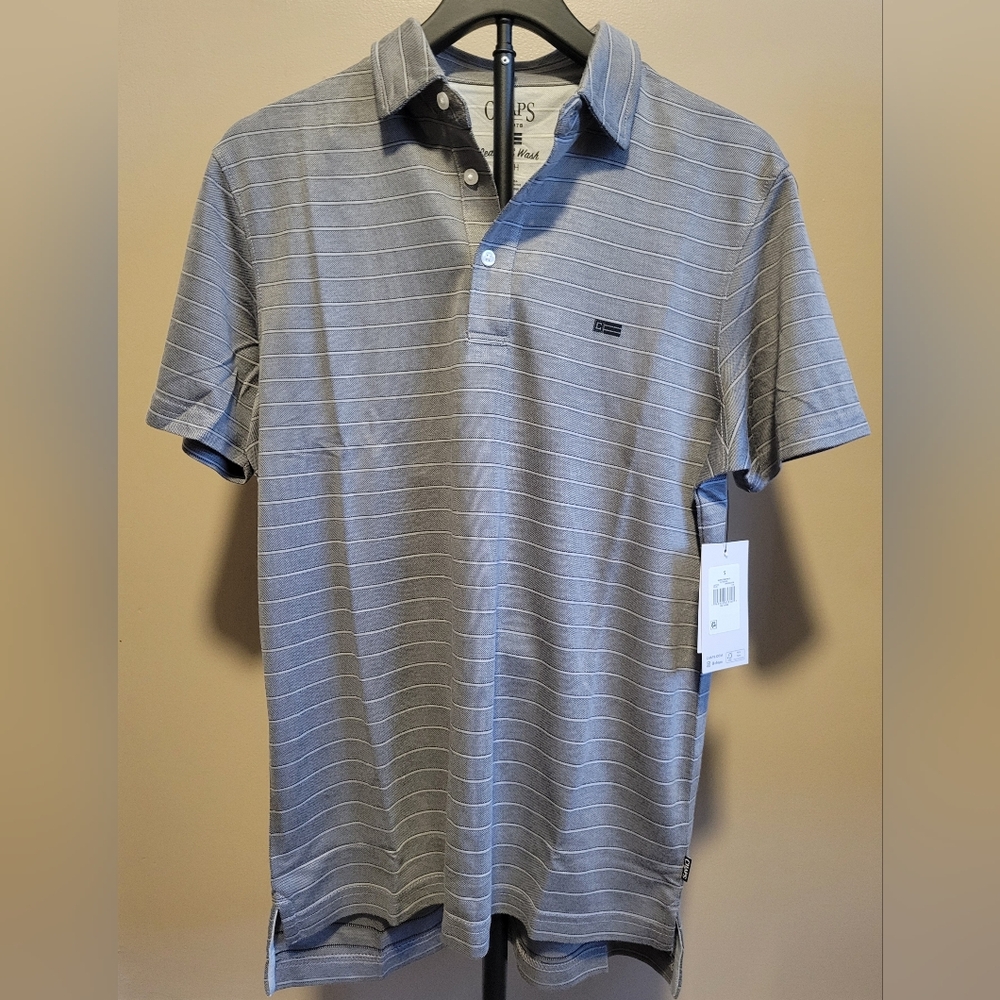 Chaps Gray Striped Polo Shirt